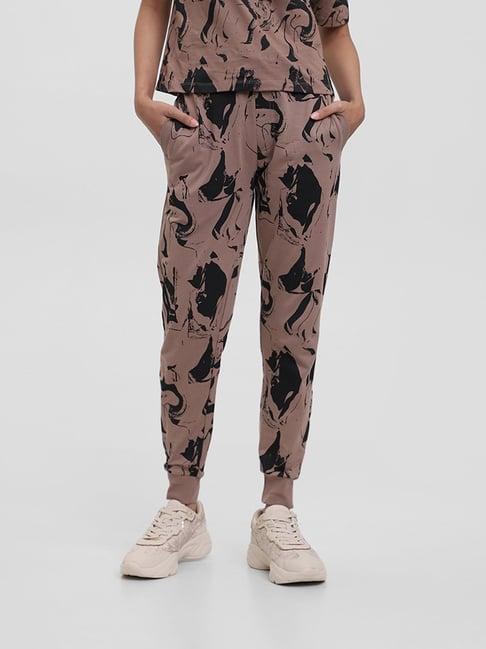 studiofit by westside printed chocolate-colored joggers