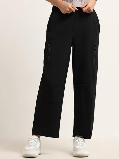 studiofit by westside solid black wide leg track pants