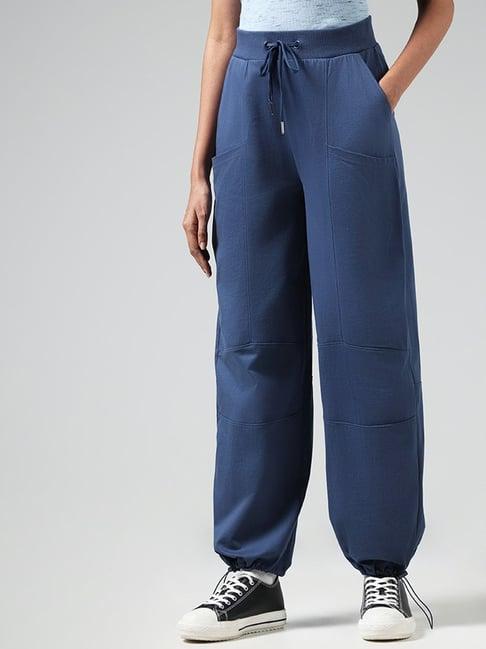 studiofit by westside solid blue high-waisted joggers