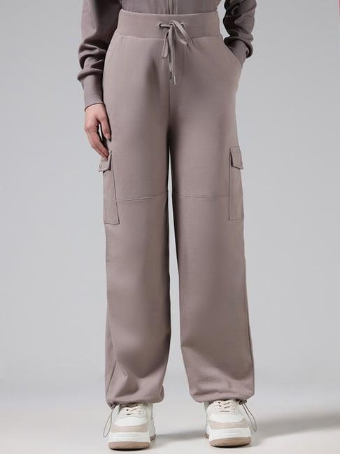 studiofit by westside solid brown high-waisted joggers