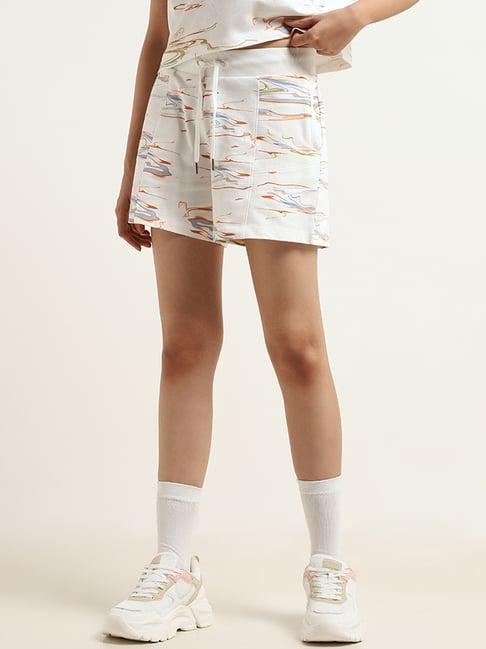 studiofit by westside white abstract printed shorts