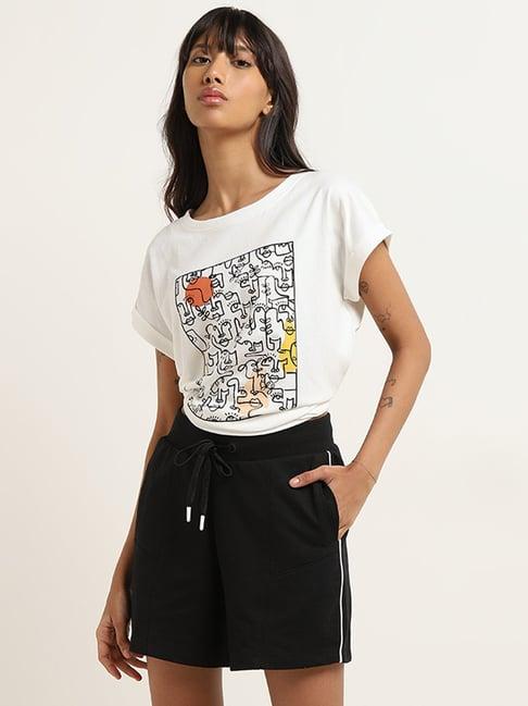 studiofit by westside white abstract printed t-shirt