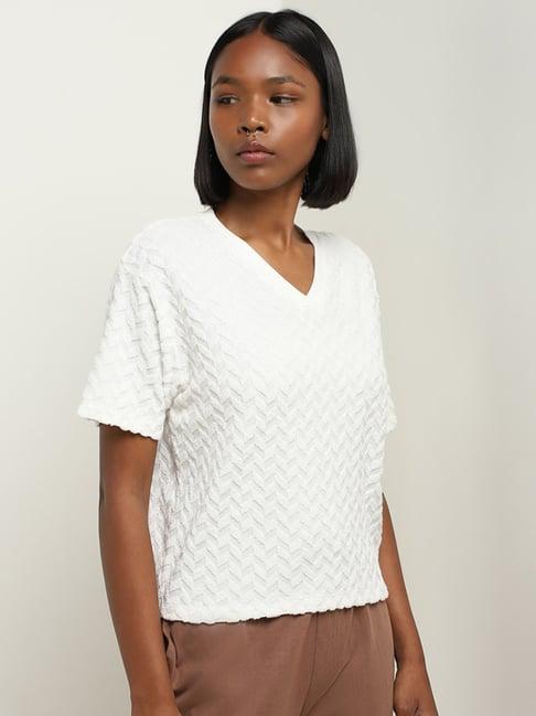 studiofit by westside white chevron textured cotton blend t-shirt