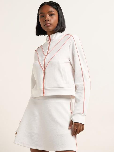 studiofit by westside white contrast-detailed ribbed jacket