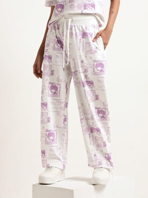 studiofit by westside white mid rise printed track pants