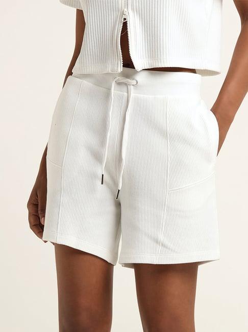 studiofit by westside white mid rise ribbed shorts