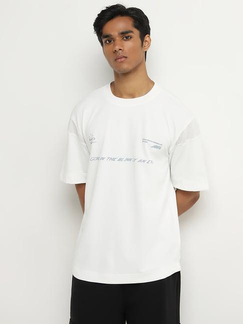 studiofit by westside white text printed relaxed-fit t-shirt