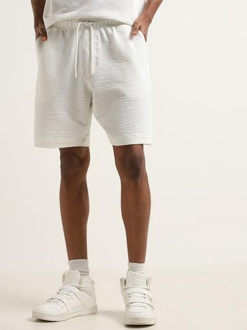 studiofit by westside white waffle-textured relaxed-fit shorts