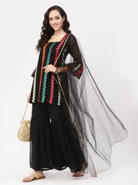 studiorasa black embellished kurti sharara set with dupatta