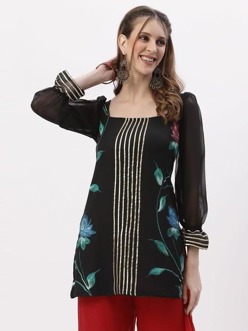 studiorasa black floral print straight kurti