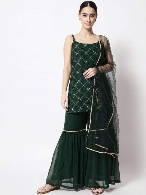 studiorasa green embellished kurti sharara set with dupatta