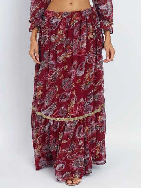 studiorasa maroon georgette printed skirt