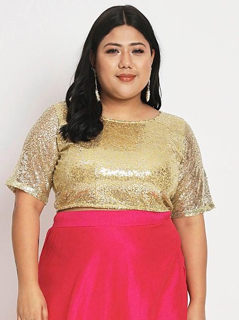 studiorasa plus size gold embroidered ethnic crop top