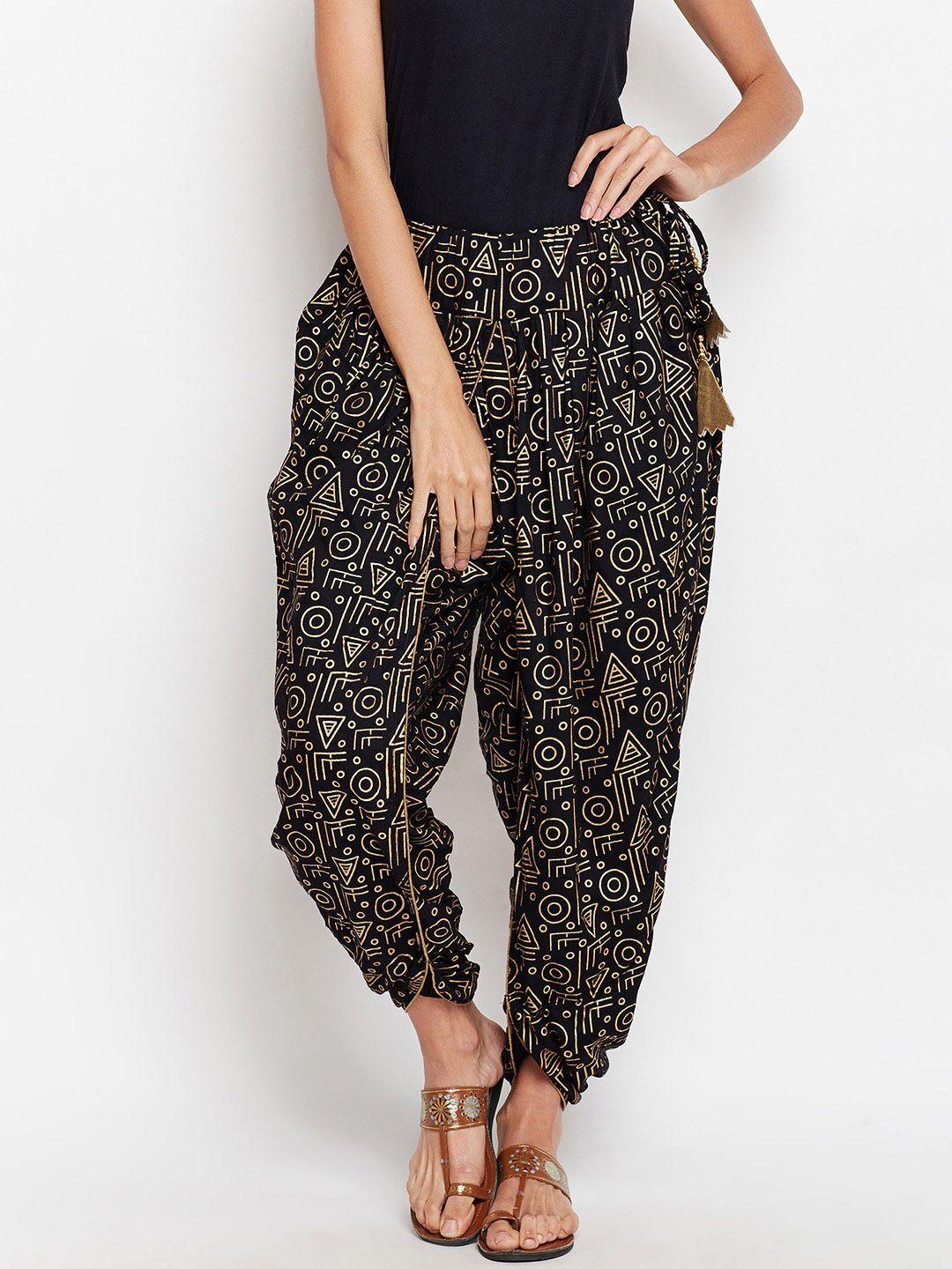 studiorasa women black & beige printed dhoti pants