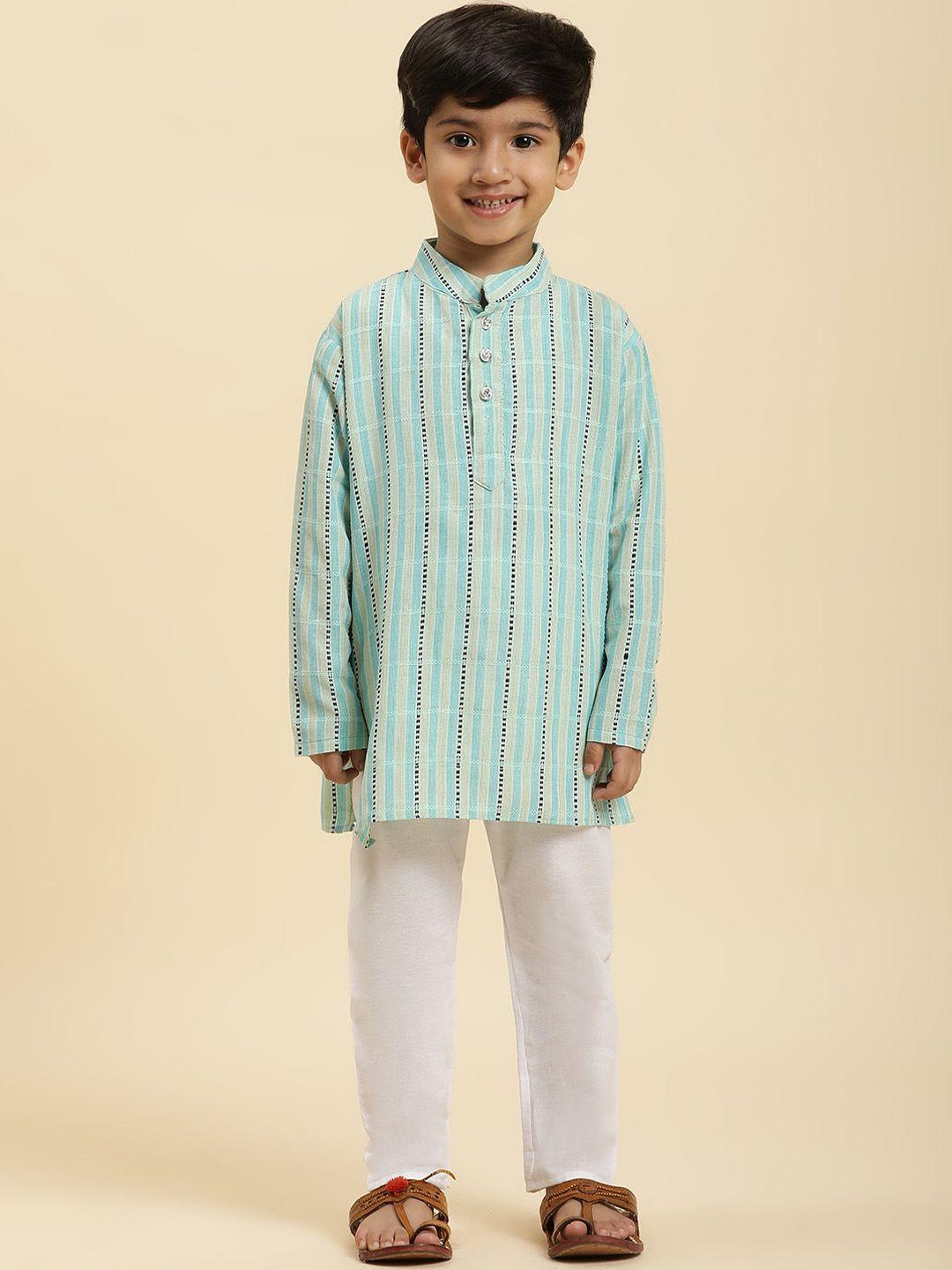 stuffie land boys blue striped regular pure cotton kurta with pyjamas