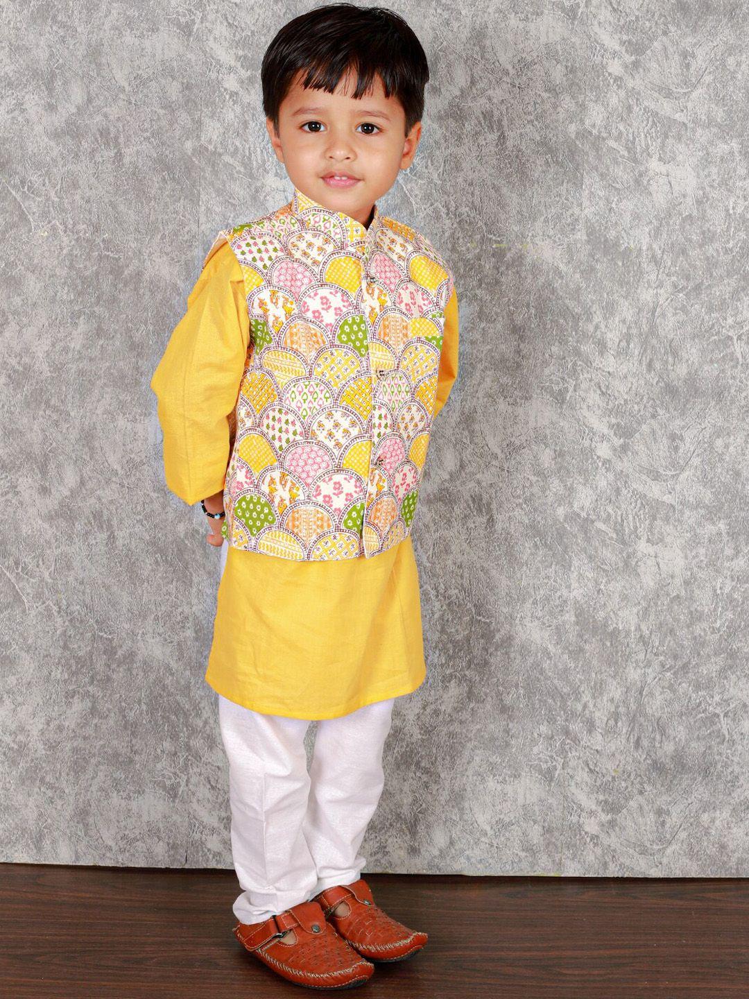 stuffie land boys mandarin collar pure cotton kurta & pyjamas with nehru jacket