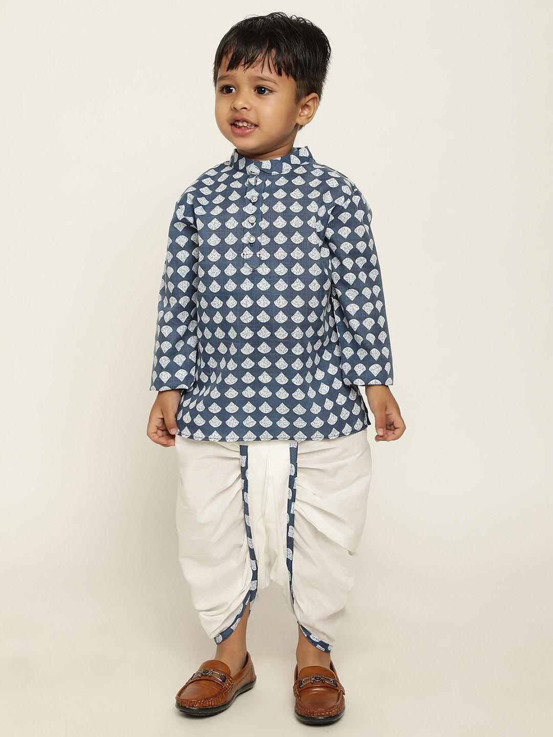 stuffie land boys printed mandarin collar straight kurta with dhoti pants
