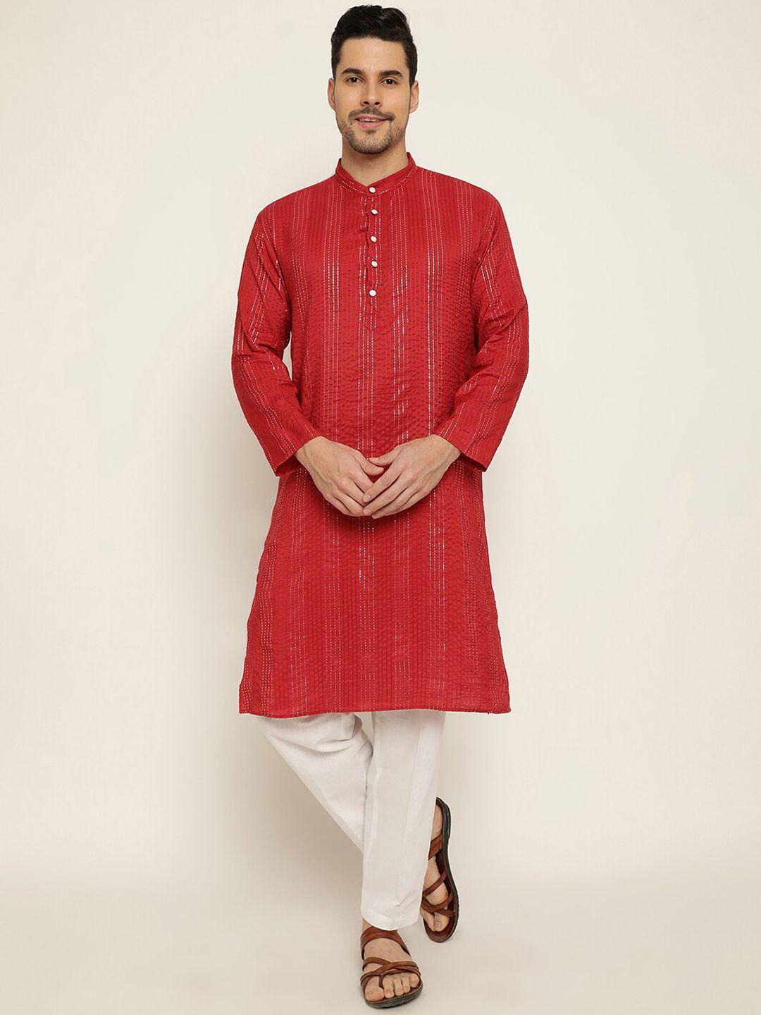 stuffie land men red regular pure cotton kurta with pyjamas