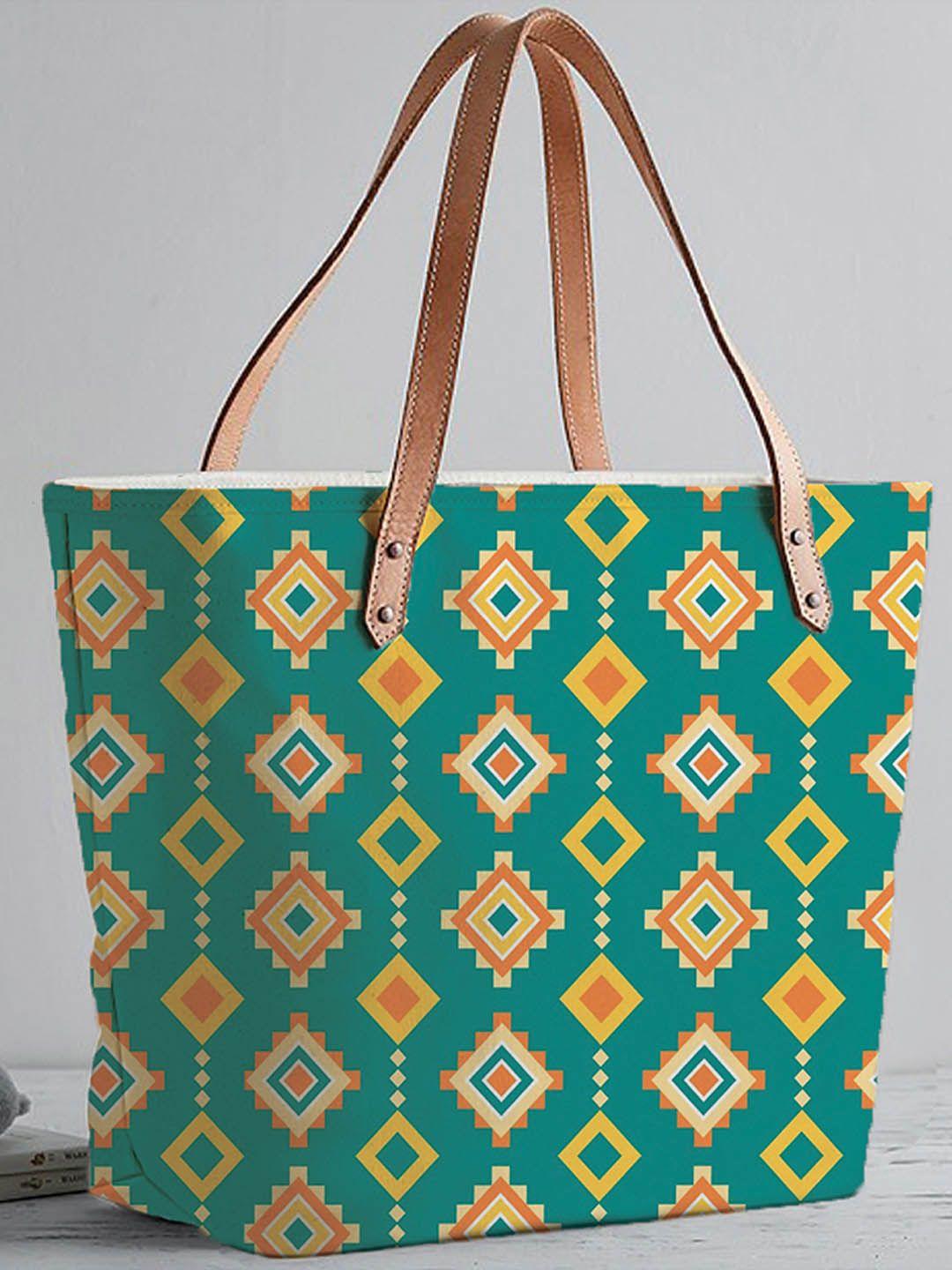 stybuzz green printed structured tote bag