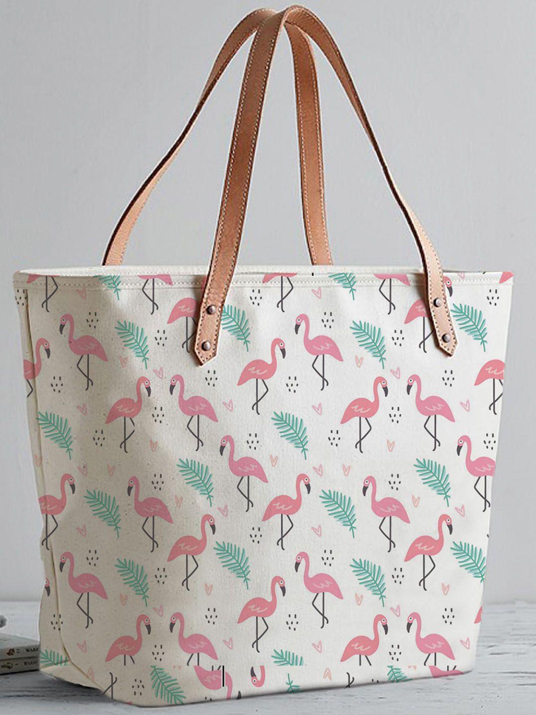 stybuzz white flamingos printed shopper tote bag