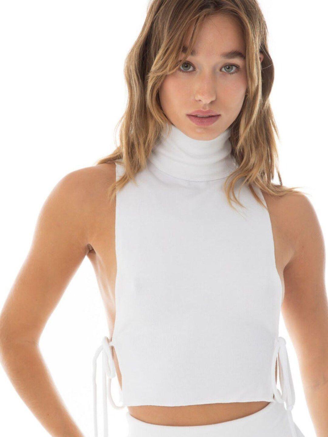 styched high neck tie-up cotton crop top