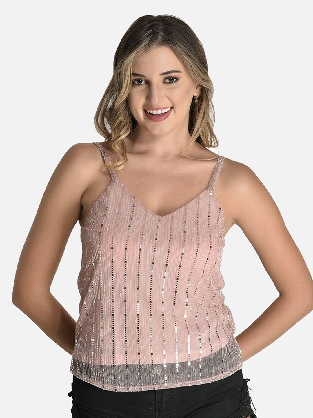 styfun embellished sleeveless net regular top