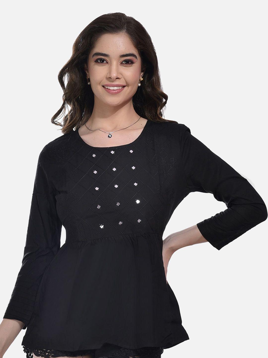 styfun black embellished cotton peplum top