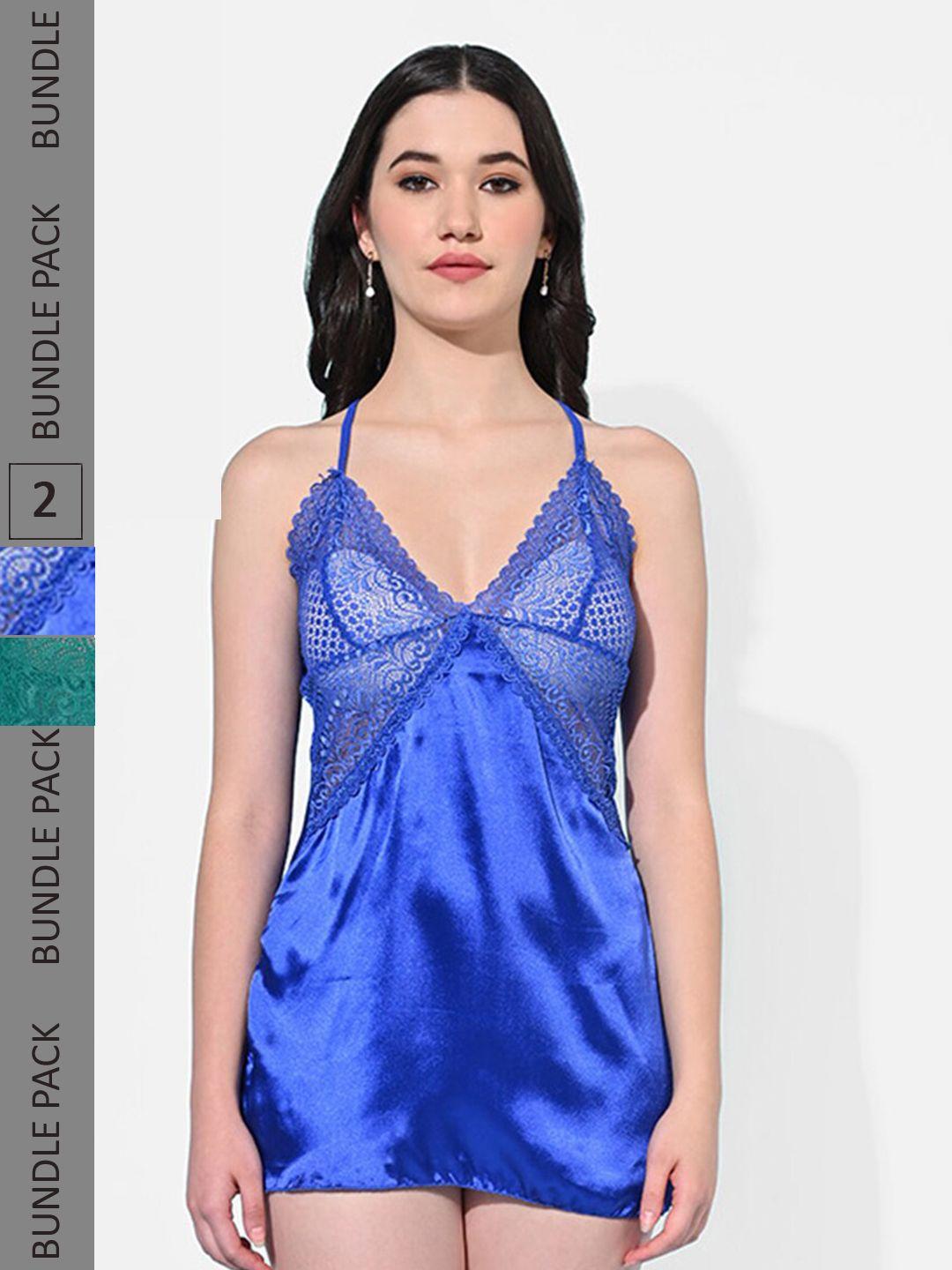 styfun green & blue satin baby doll