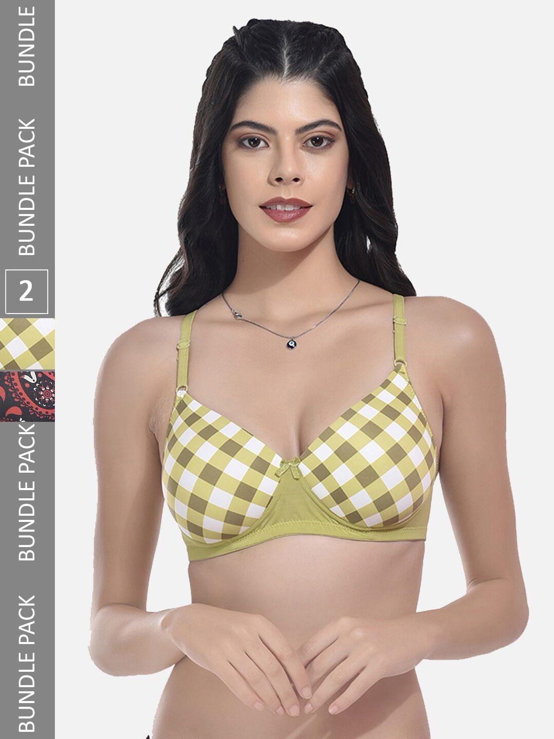 styfun pack of 2 checked bras full coverage lightly padded