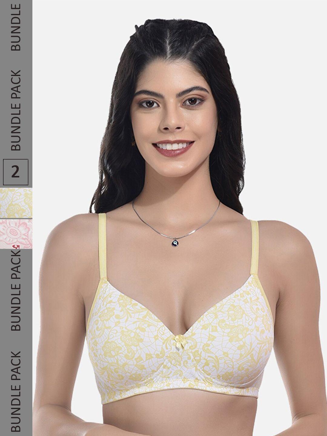 styfun pack of 2 floral full coverage all day comfort super support cotton t-shirt bra