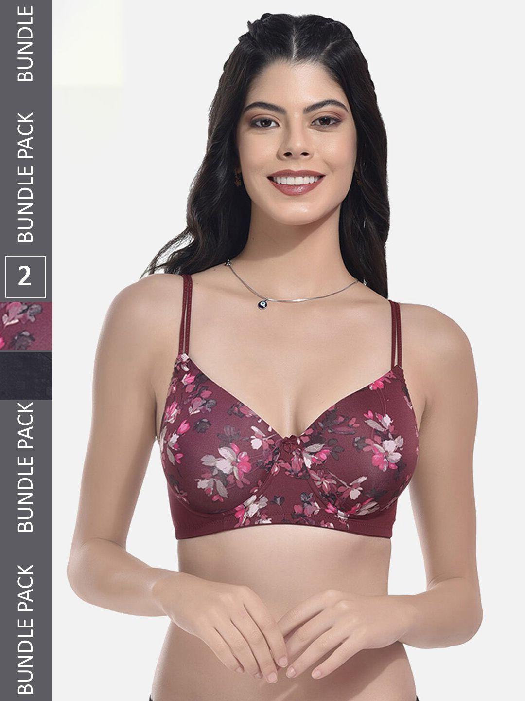 styfun pack of 2 floral printed full coverage lightly padded bra