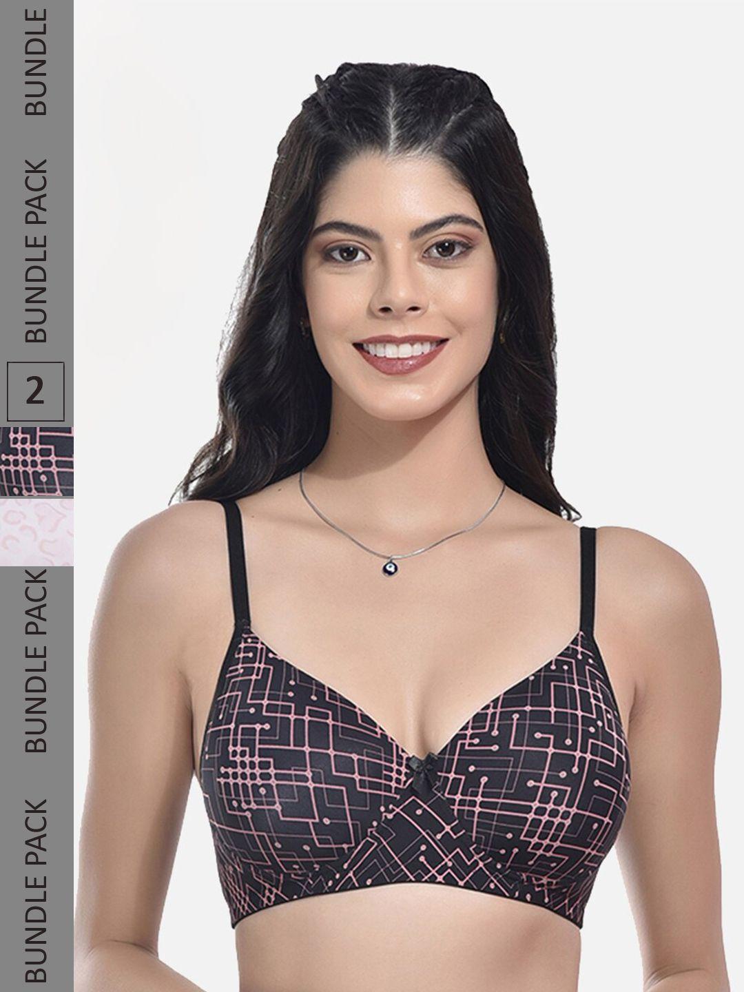 styfun pack of 2 geometric printed full coverage all day comfort cotton t-shirt bra