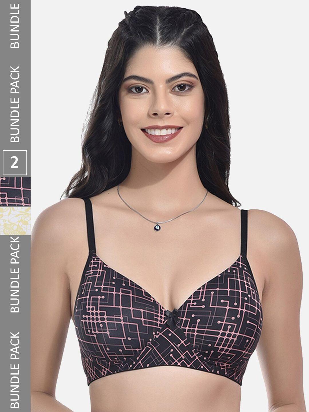 styfun pack of 2 geometric printed full coverage all day comfort cotton t-shirt bra