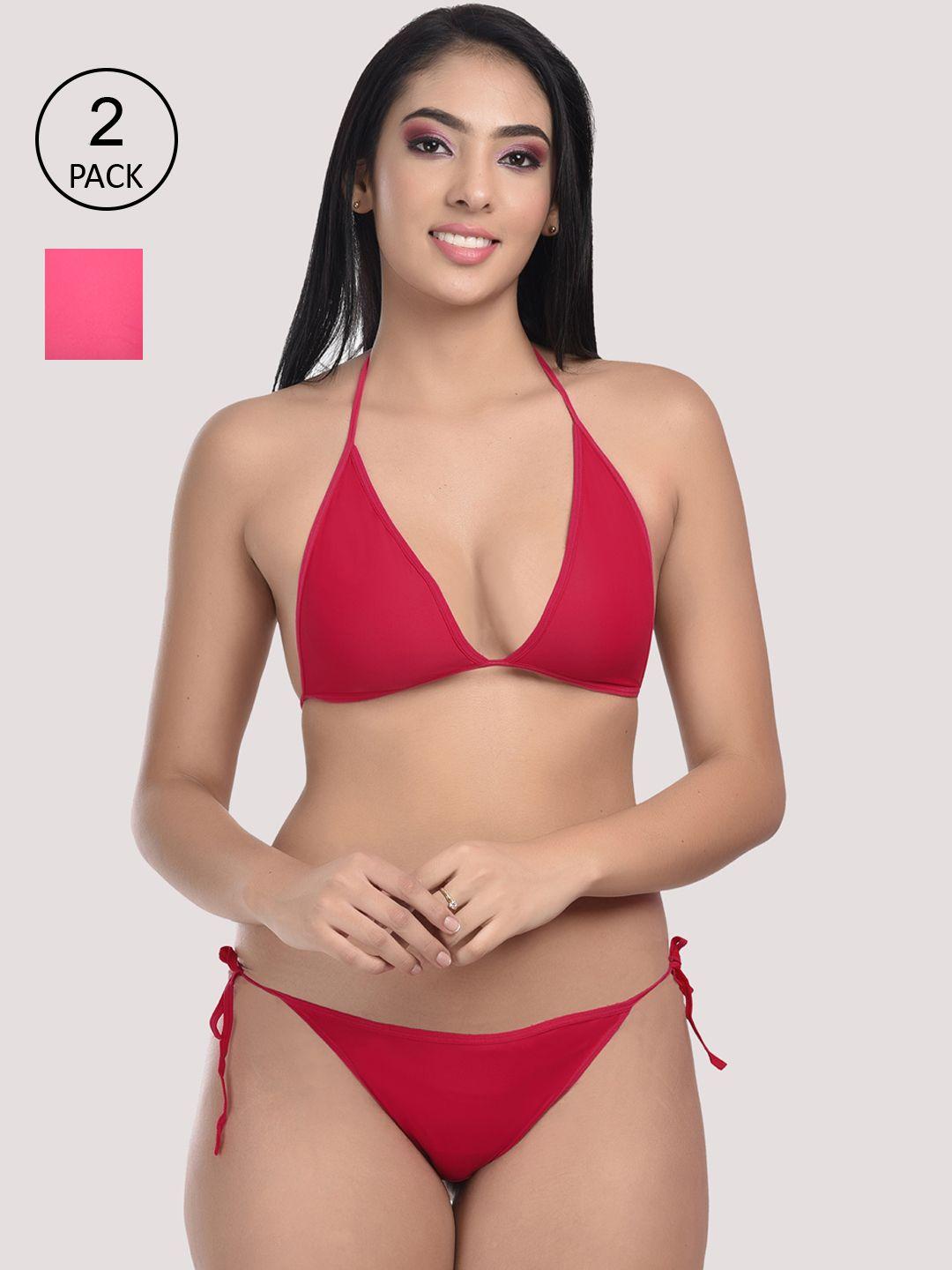 styfun pack of 2 pink & maroon bikini set