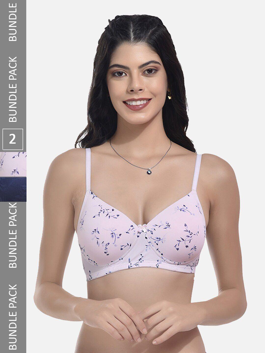 styfun pack of 2 printed bras full coverage lightly padded