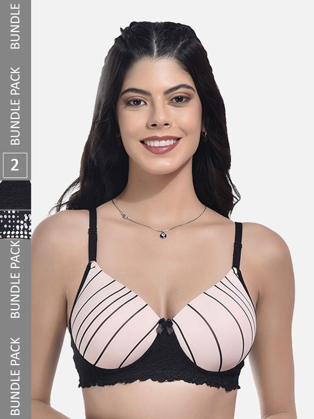 styfun pack of 2 printed full coverage lightly padded everyday bra all day comfort