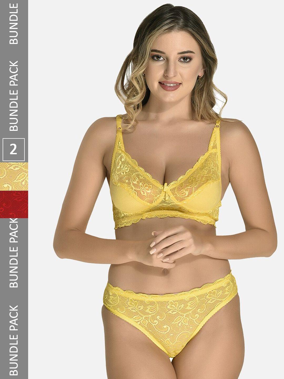 styfun pack of 2 self designed laced lingerie set ls_iten_set_yellowmaroon_b