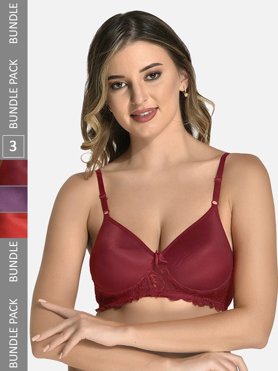 styfun pack of 3 full coverage lightly padded seamless cotton bra-all day comfort