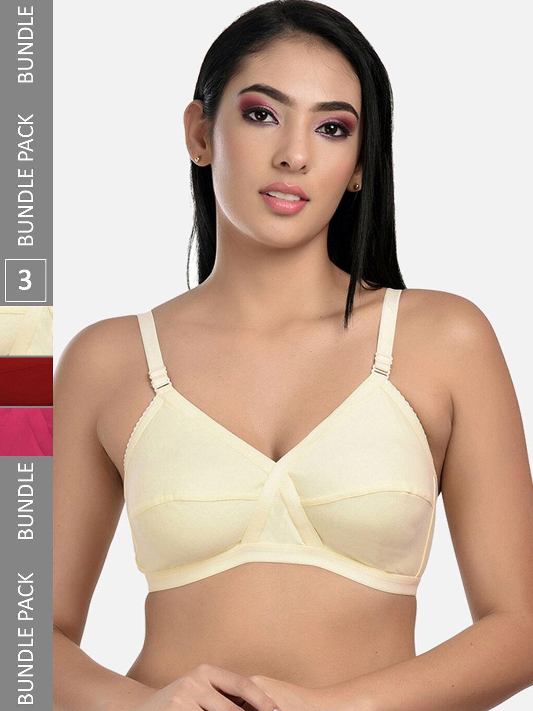 styfun pack of 3 non padded cut & sew dry-fit full coverage cotton everyday bra