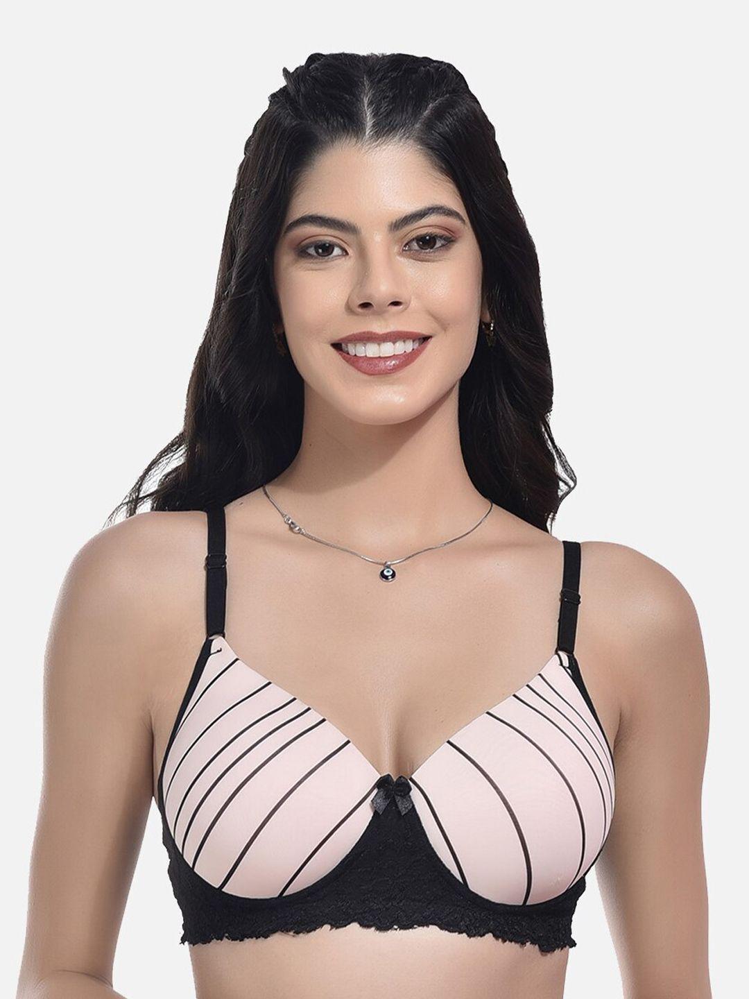 styfun pink & black bra full coverage lightly padded