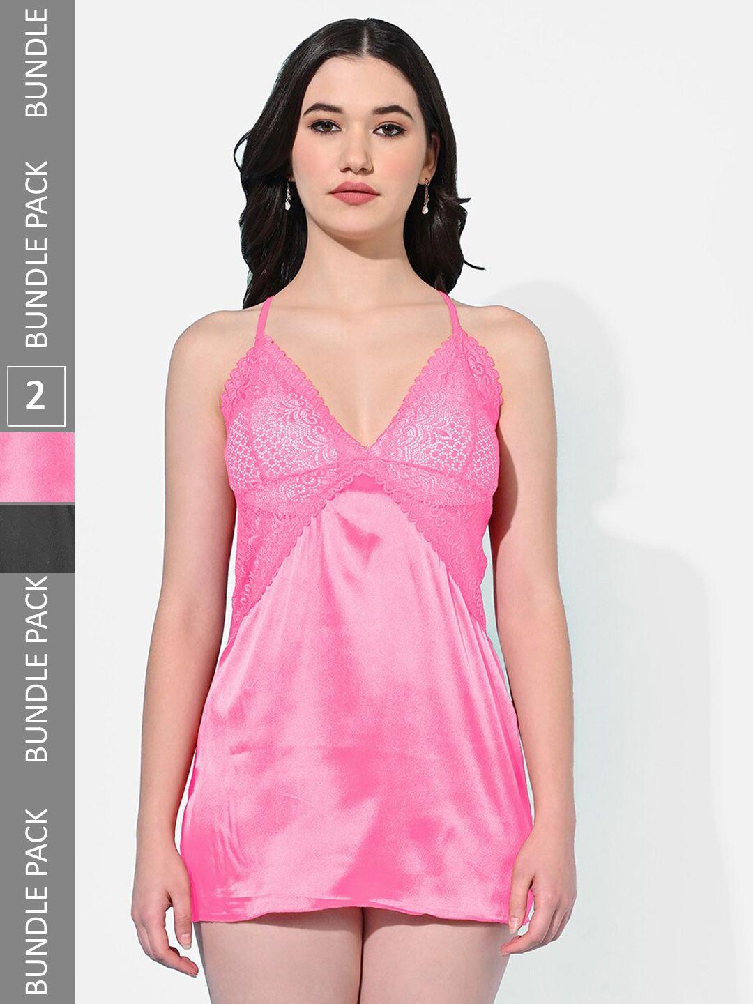 styfun pink & black satin baby doll