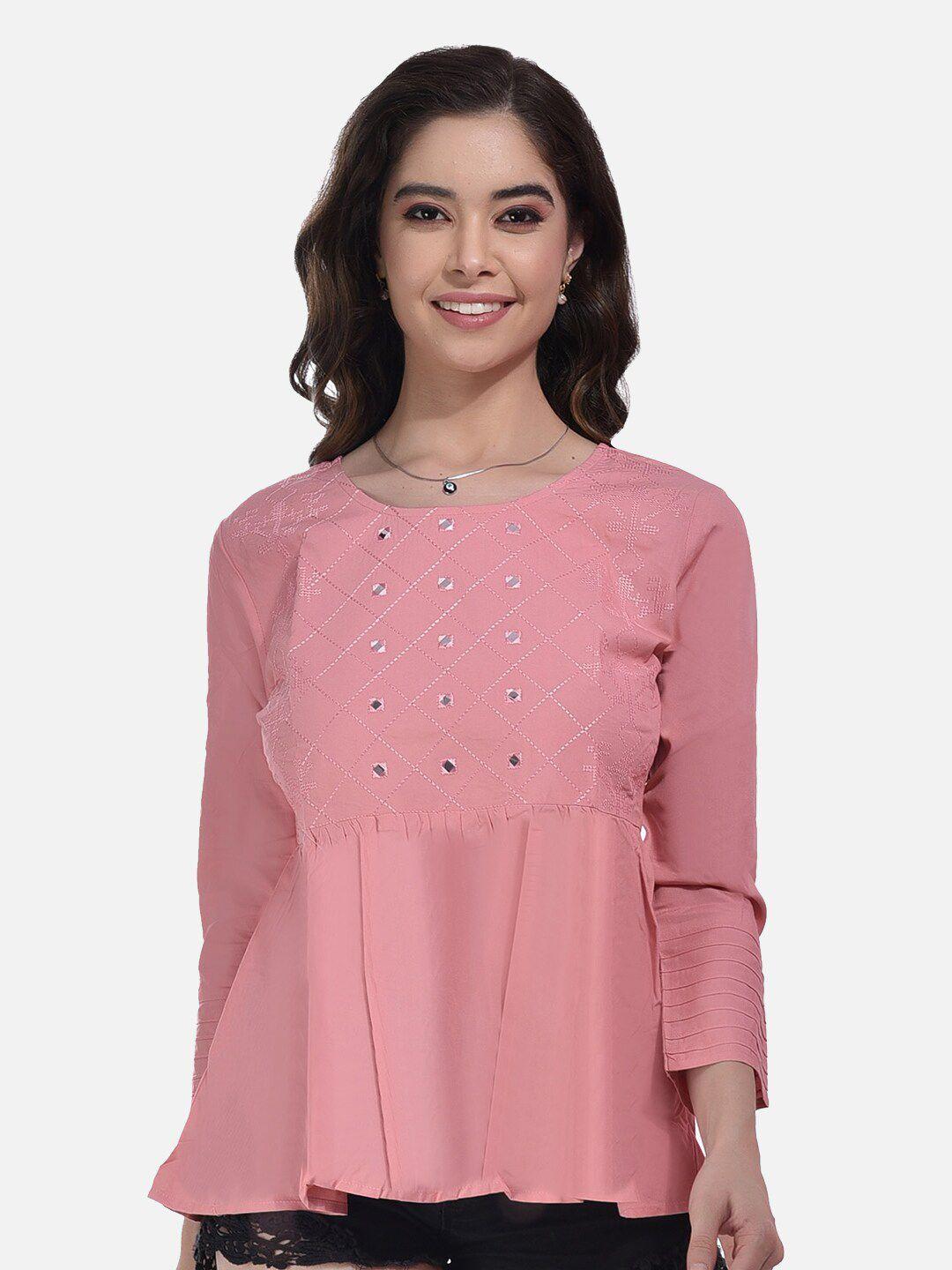 styfun pink bell sleeve cotton peplum top