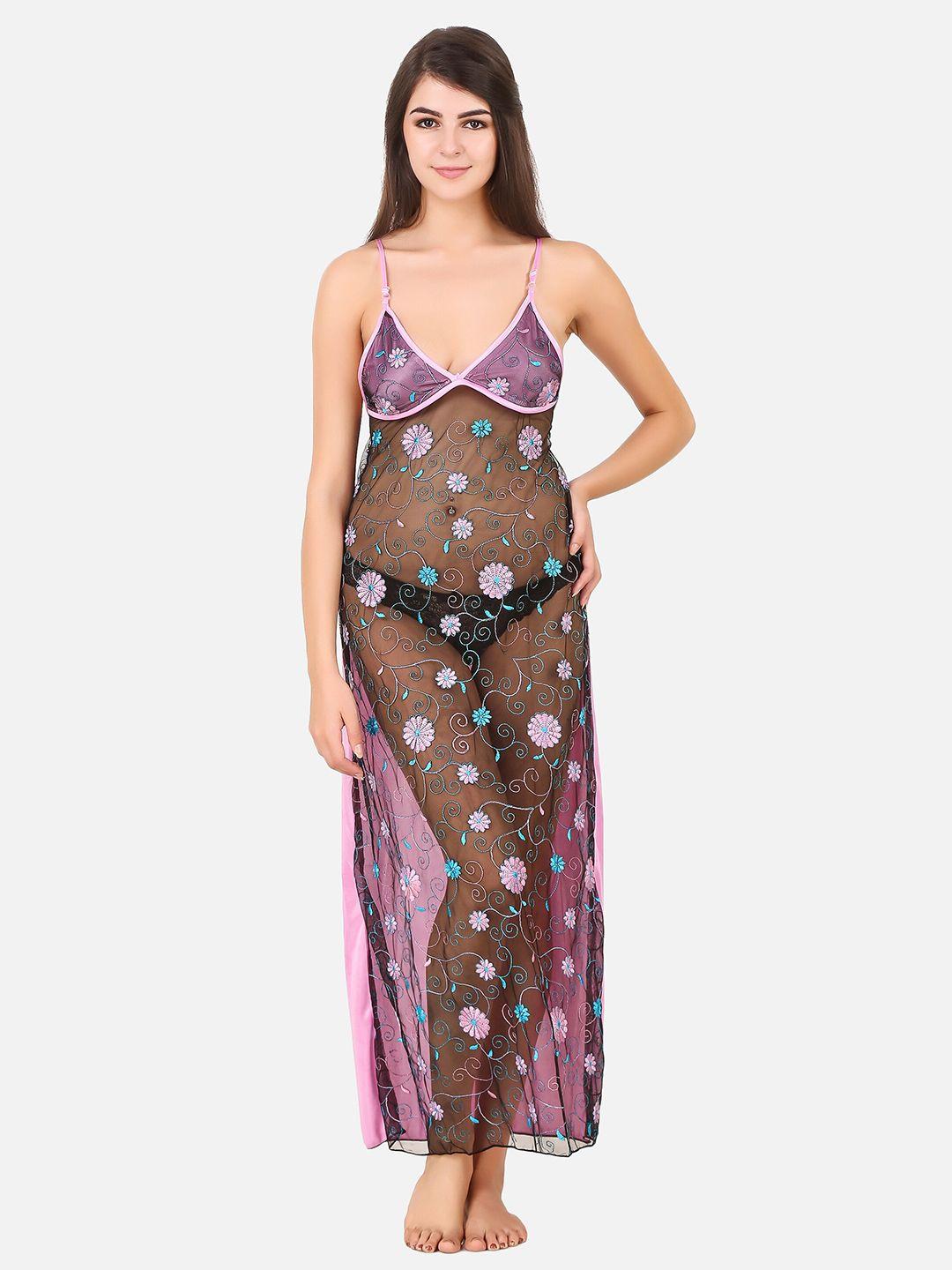 styfun pink embroidered maxi nightdress