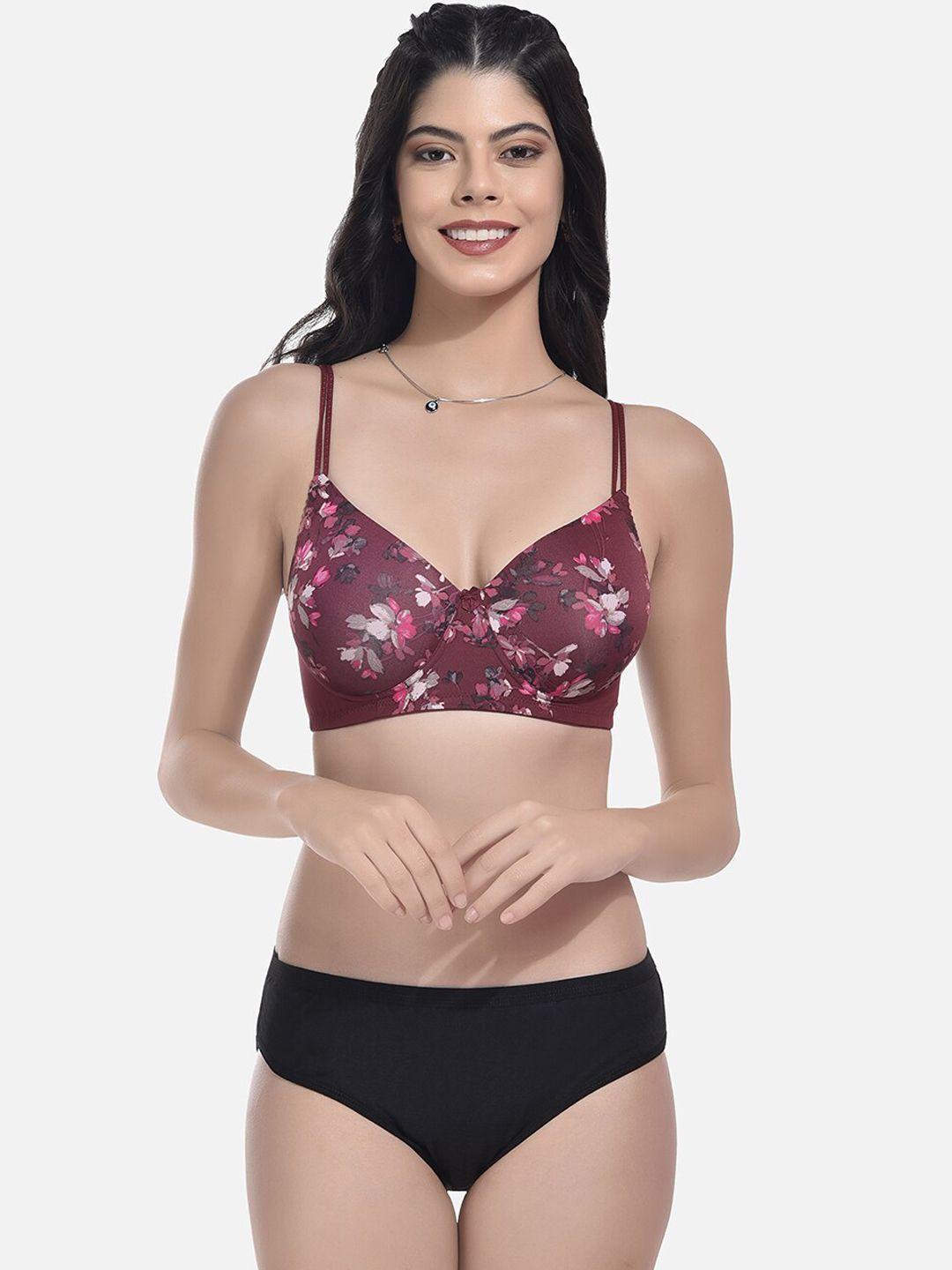 styfun printed lingerie set ls_slk-w_set_maroon_b