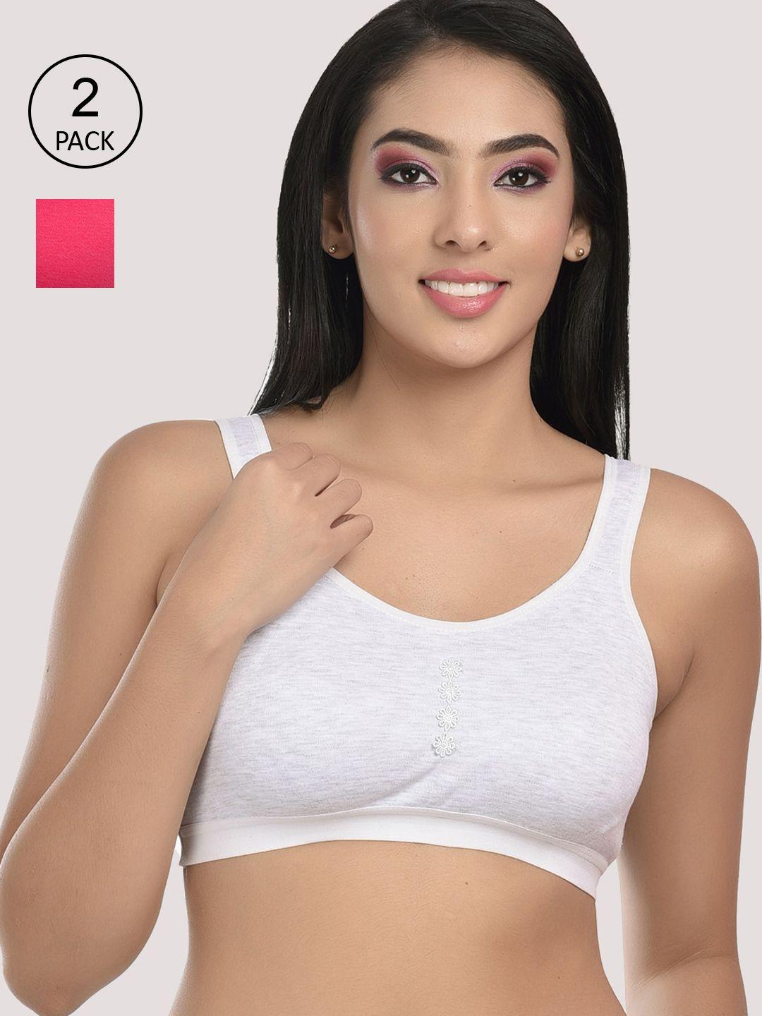 styfun white & pink non-padded & non-wired seamless bra