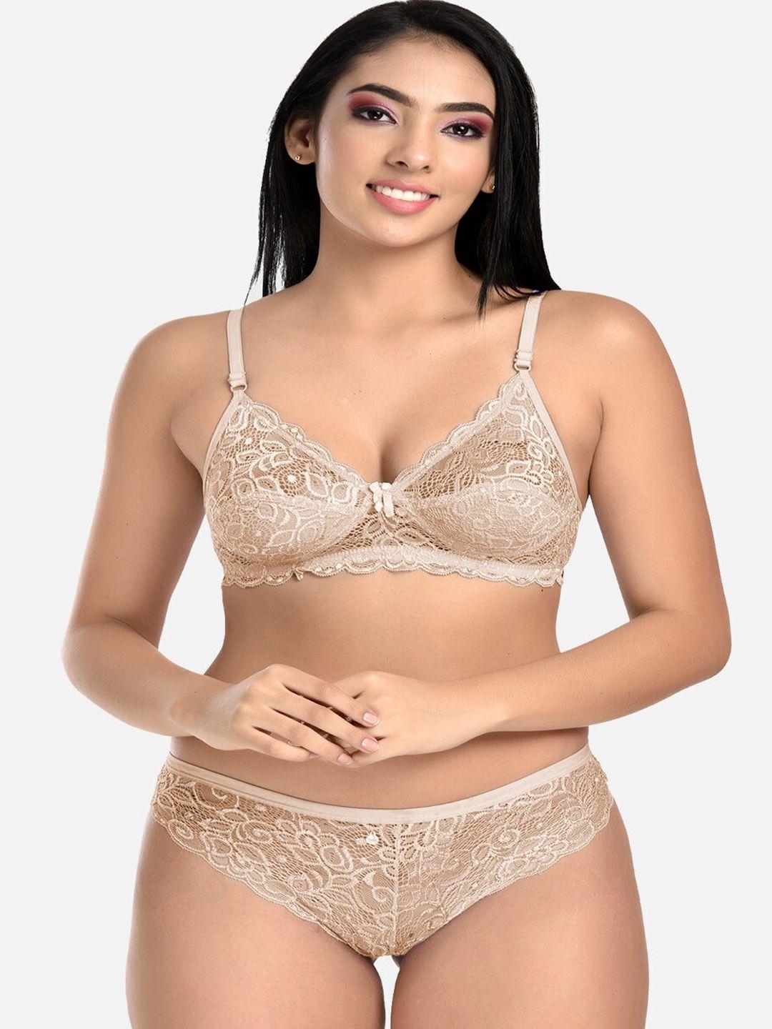 styfun women beige self design lingerie set