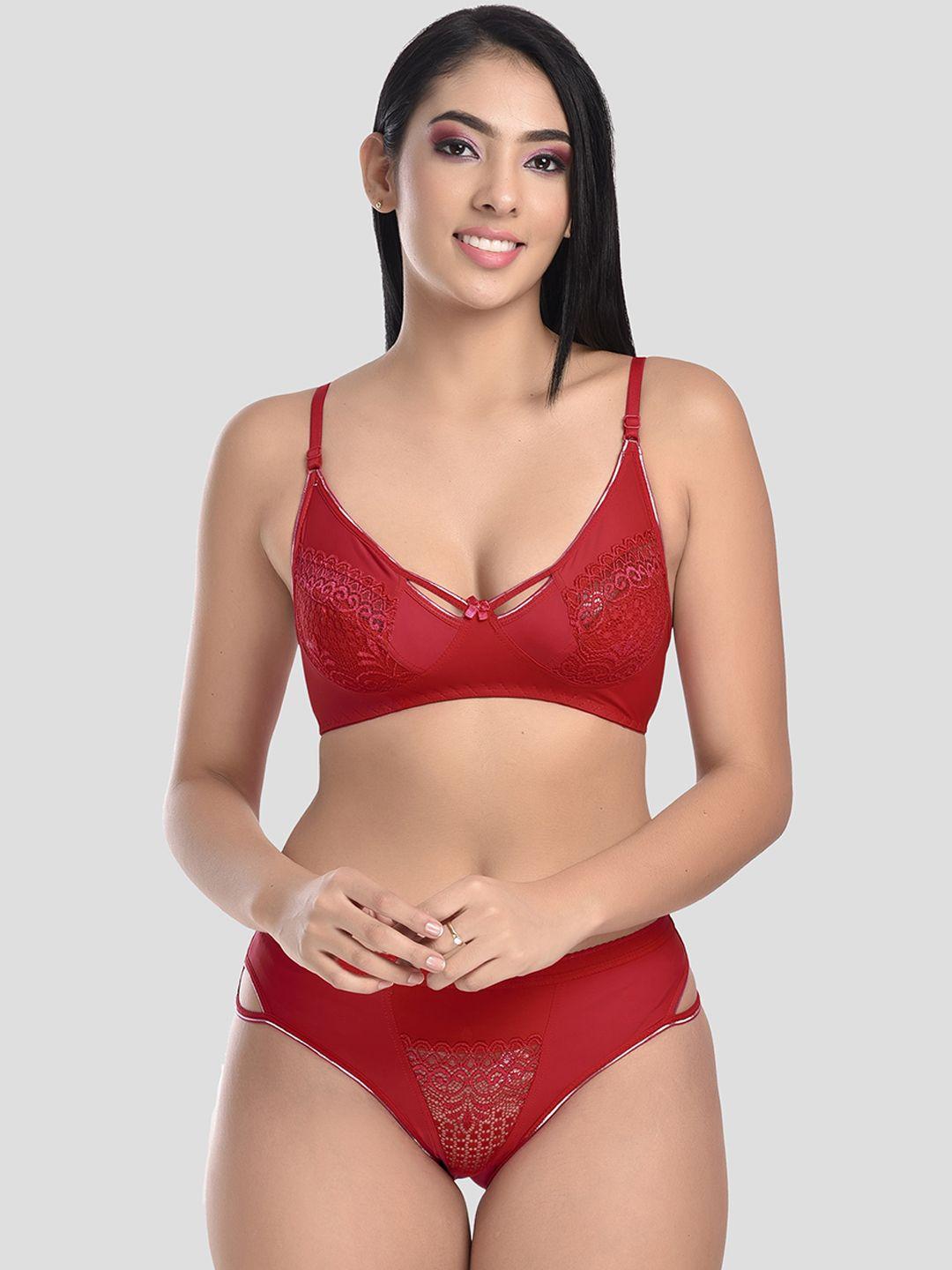 styfun women maroon self-design lingerie set