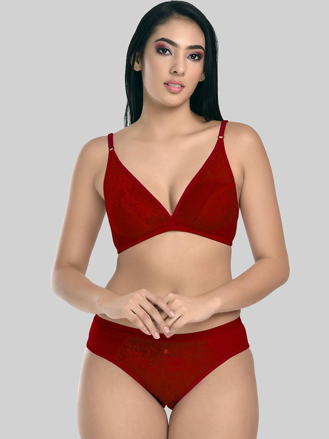 styfun women maroon self-design lingerie set