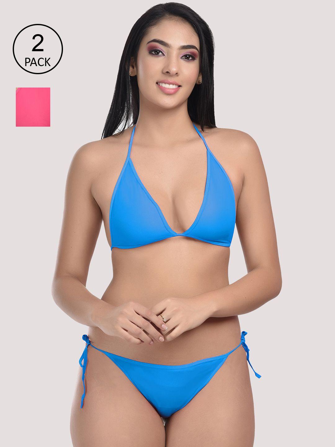 styfun women pack of 2 pink & blue bikini sets