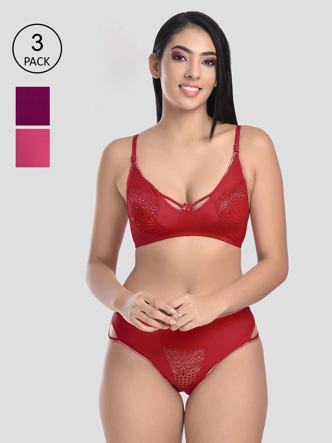 styfun women pack of 3 lingerie sets_kareena_set_3_pinkmaroonwine_b